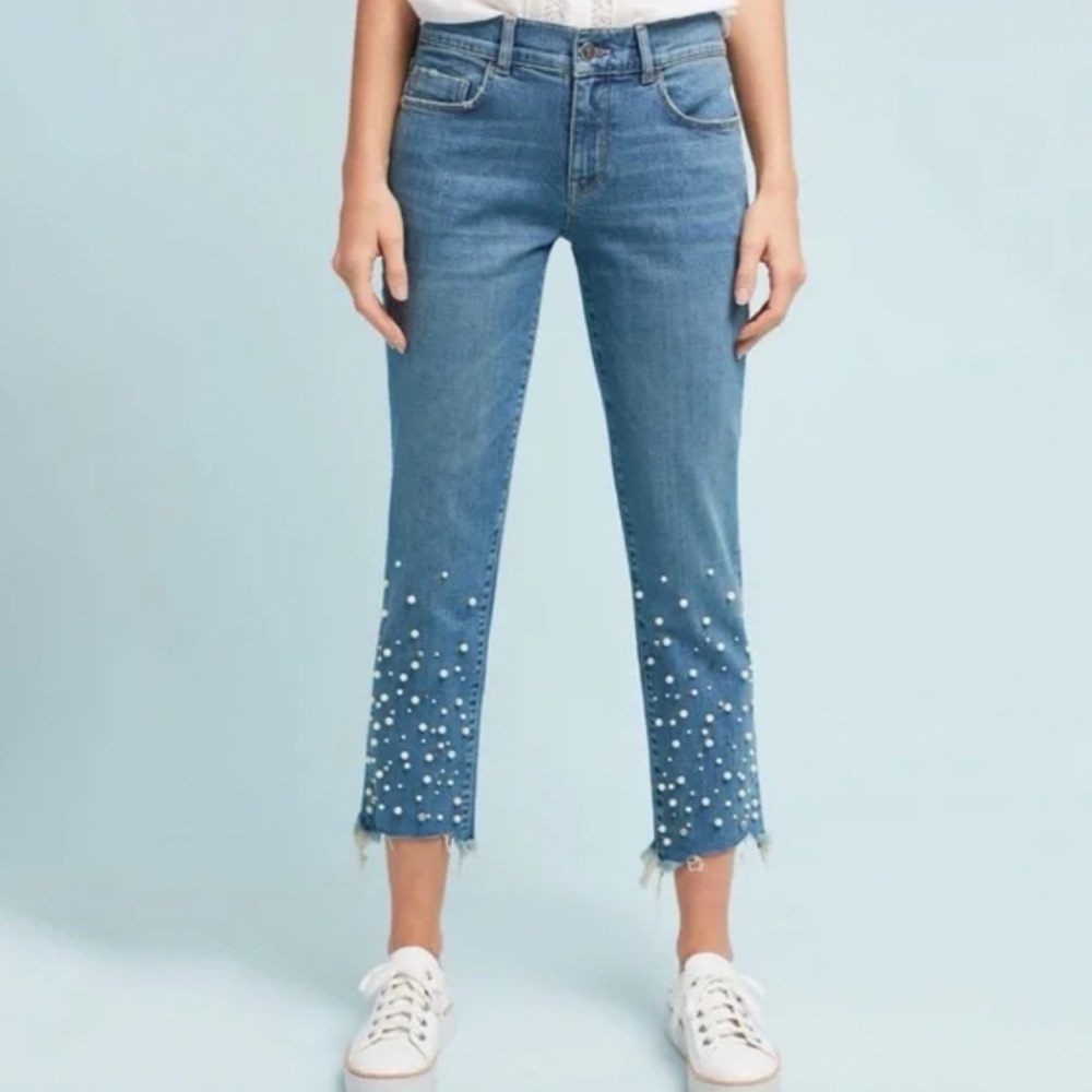 Pilcro Hyphen Pearl Rhinestone Embellished Crop Jeans